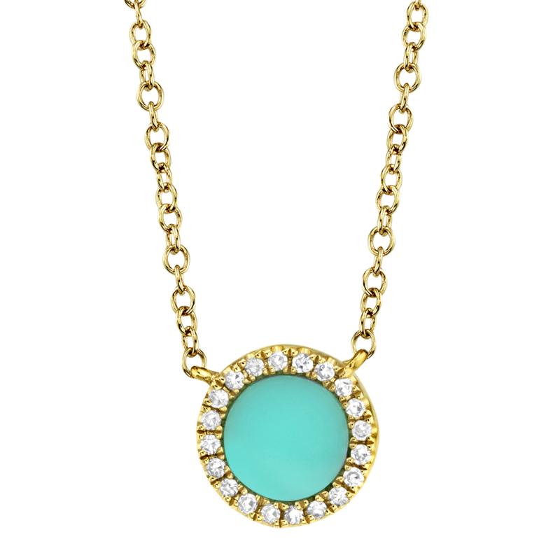 0.04CT DIAMOND & 0.33CT COMPOSITE TURQUOISE 14K Y/G CIRCLE NECKLACE
