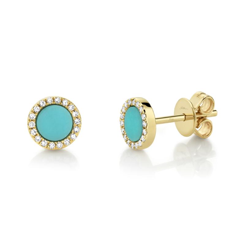 0.08CT DIAMOND & 0.47CT COMPOSITE TURQUOISE 14K Y/G STUD EARRING
