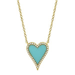 0.09CT DIAMOND & 0.69CT COMPOSITE TURQUOISE 14K Y/G HEART NECKLACE
