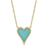 0.09CT DIAMOND & 0.69CT COMPOSITE TURQUOISE 14K Y/G HEART NECKLACE