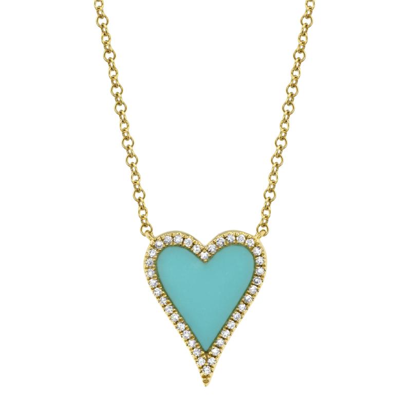 0.09CT DIAMOND & 0.69CT COMPOSITE TURQUOISE 14K Y/G HEART NECKLACE