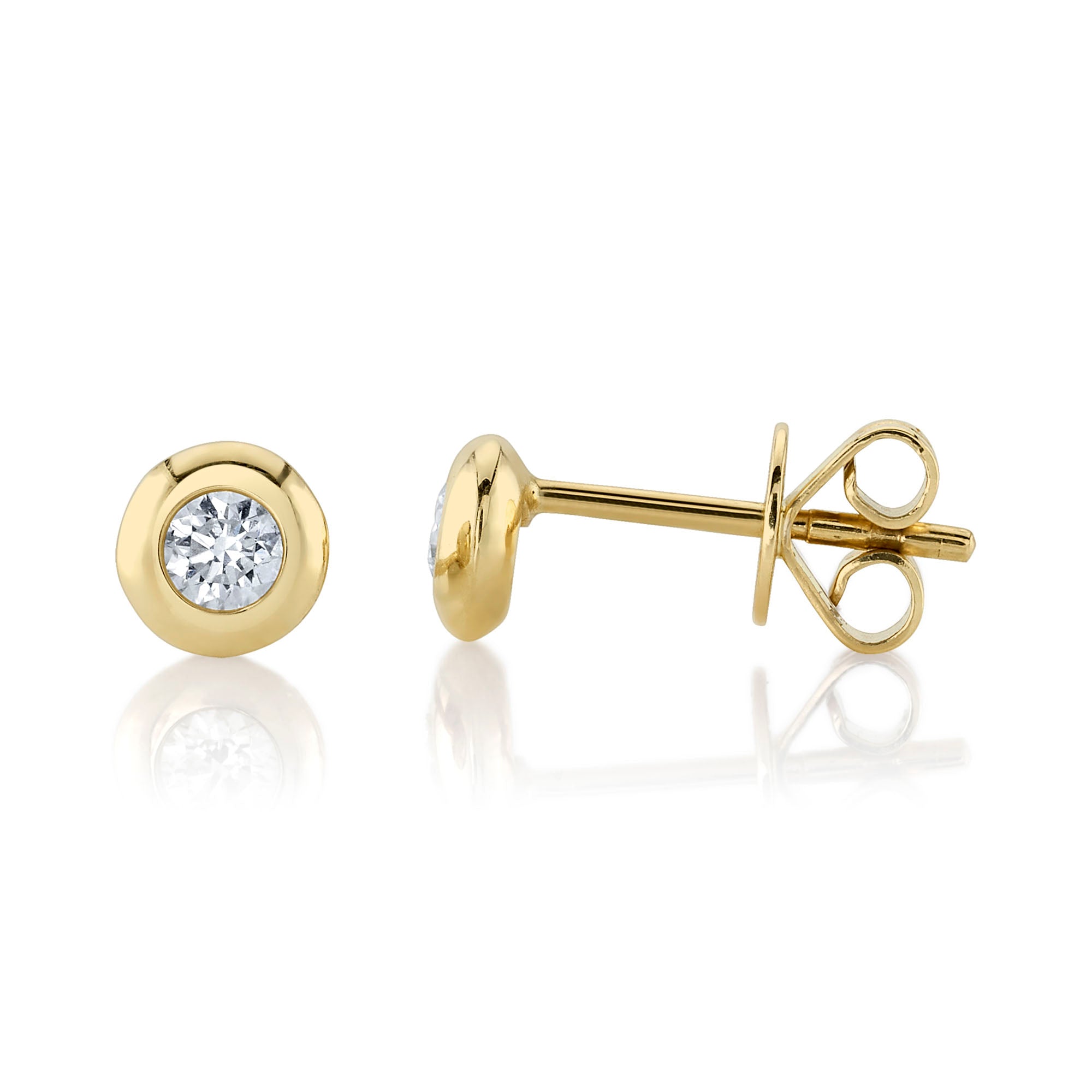 0.22CT 14K Y/G DIAMOND BEZEL STUD EARRING