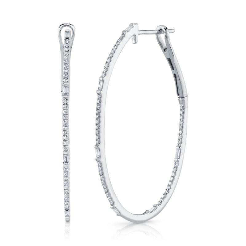 0.44CT 14K W/G DIAMOND BAGUETTE OVAL HOOP EARRING