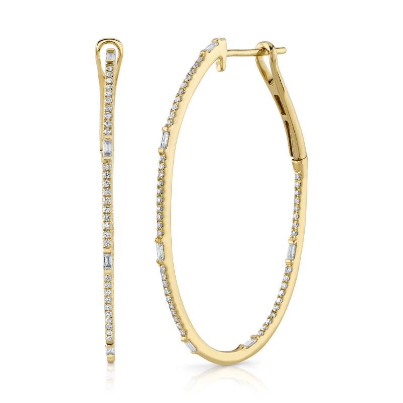 0.44CT 14K Y/G DIAMOND BAGUETTE OVAL HOOP EARRING