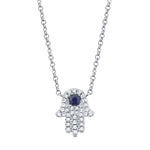 0.09CT DIAMOND & 0.08CT BLUE SAPPHIRE 14K W/G HAMSA NECKLACE