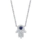 0.09CT DIAMOND & 0.08CT BLUE SAPPHIRE 14K W/G HAMSA NECKLACE