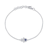 0.09CT DIAMOND & 0.08CT BLUE SAPPHIRE 14K W/G HAMSA BRACELET
