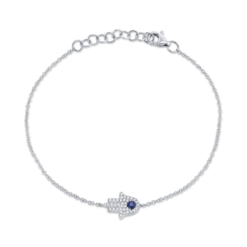 0.09CT DIAMOND & 0.08CT BLUE SAPPHIRE 14K W/G HAMSA BRACELET