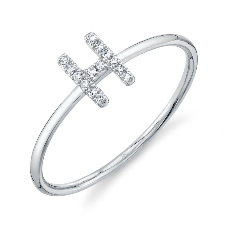 0.05CT 14K W/G DIAMOND LADYS RING - INITIAL H
