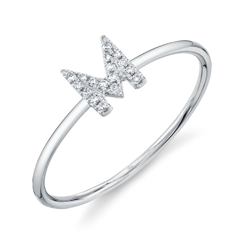 0.05CT 14K W/G DIAMOND LADYS RING - INITIAL M