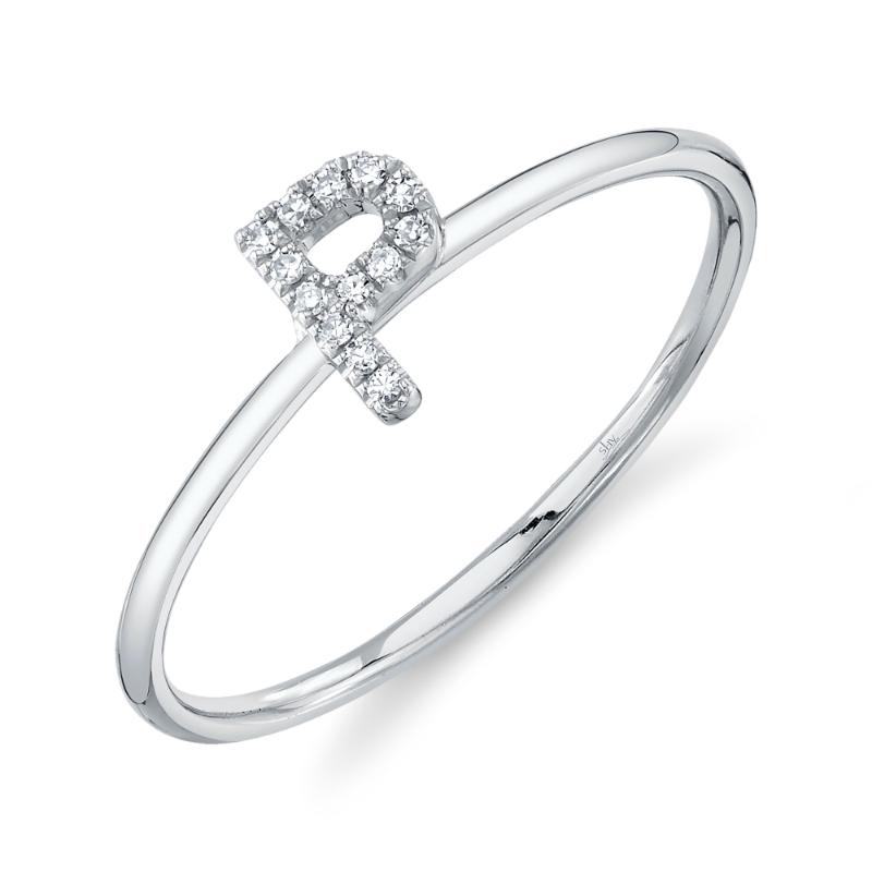 0.04CT 14K W/G DIAMOND LADYS RING - INITIAL P