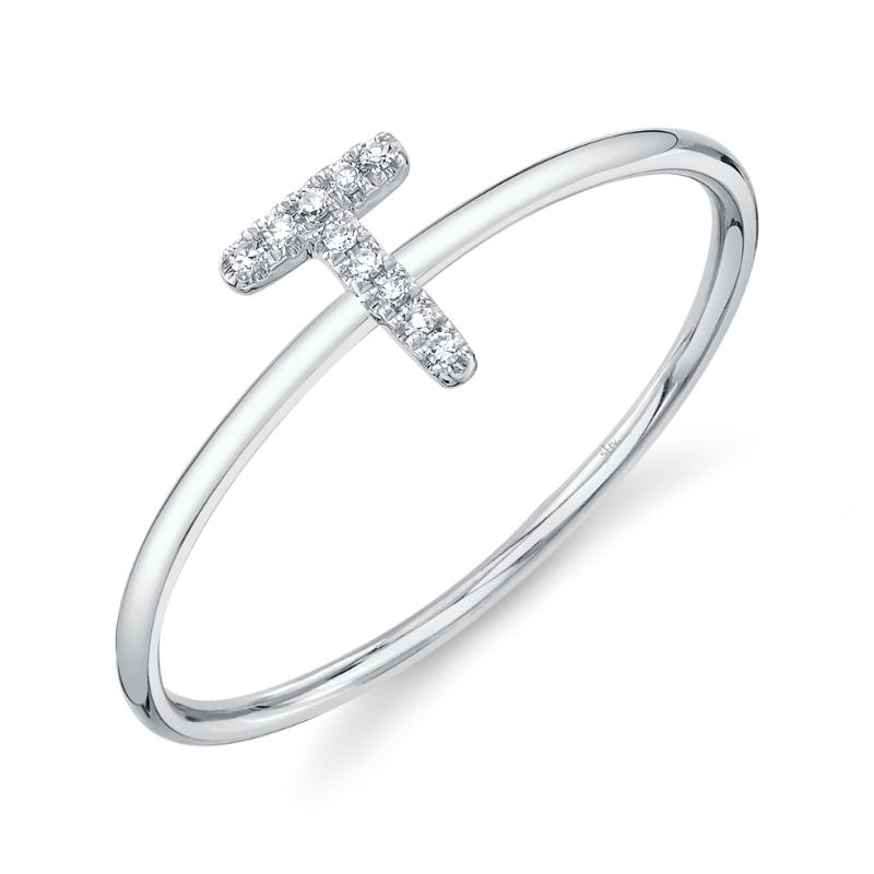 0.03CT 14K W/G DIAMOND LADYS RING - INITIAL T