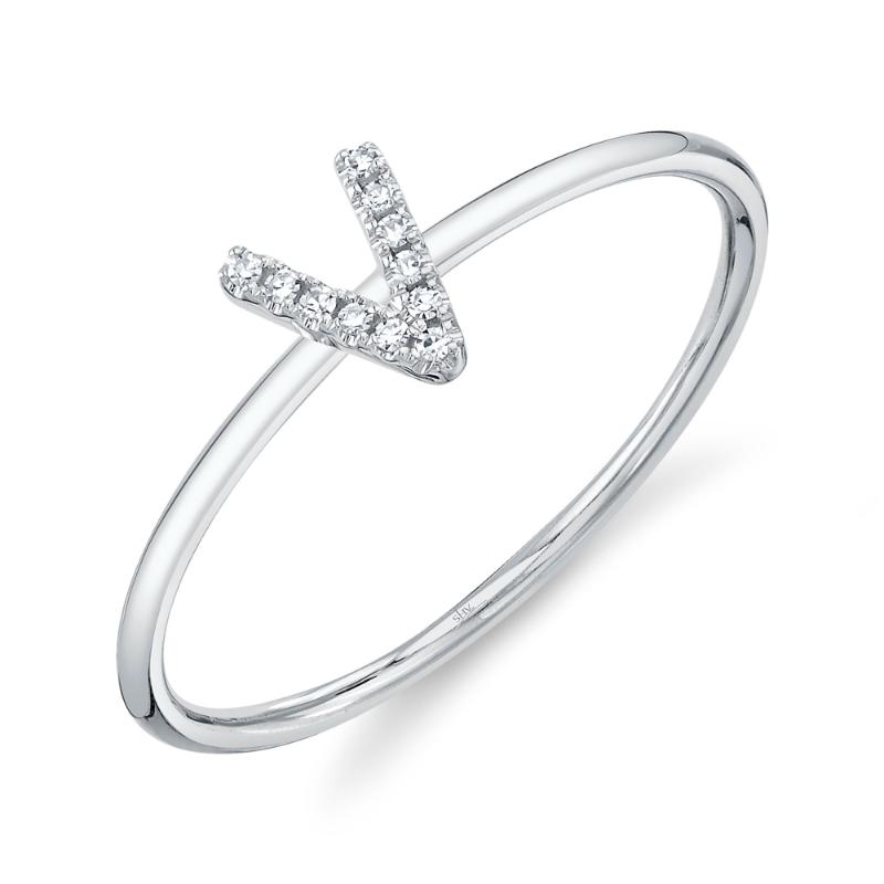 0.04CT 14K W/G DIAMOND LADYS RING - INITIAL V