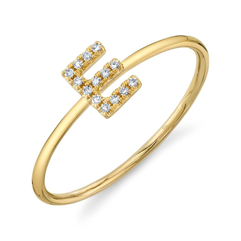 0.05CT 14K Y/G DIAMOND LADYS RING - INITIAL E