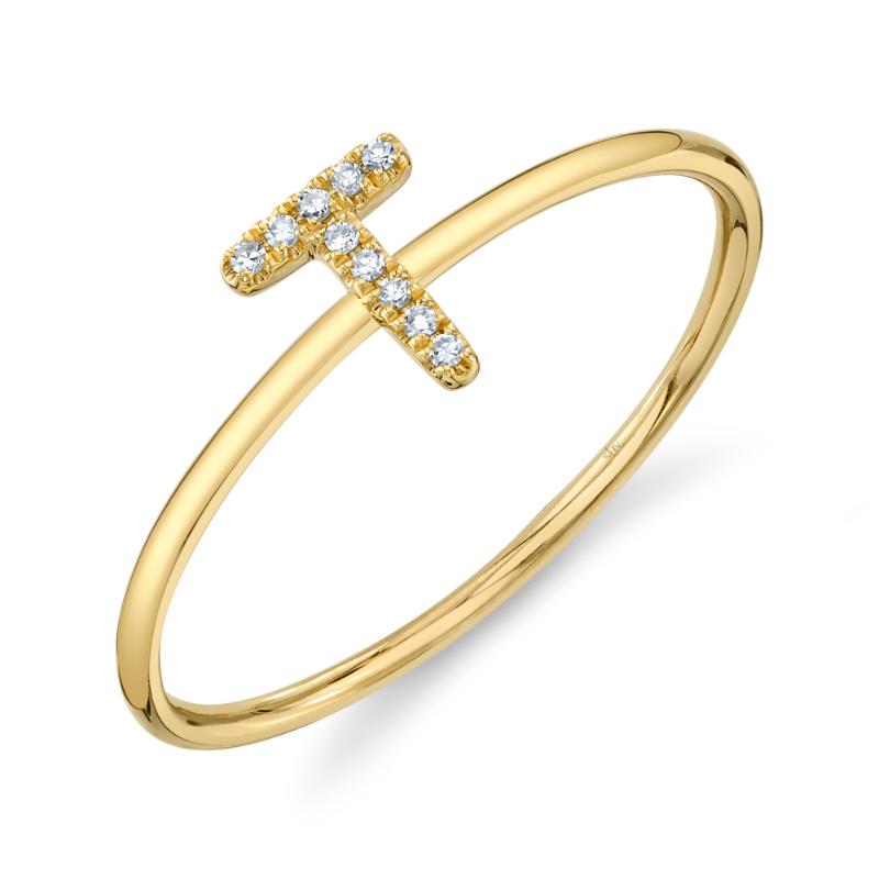 0.03CT 14K Y/G DIAMOND LADYS RING - INITIAL T