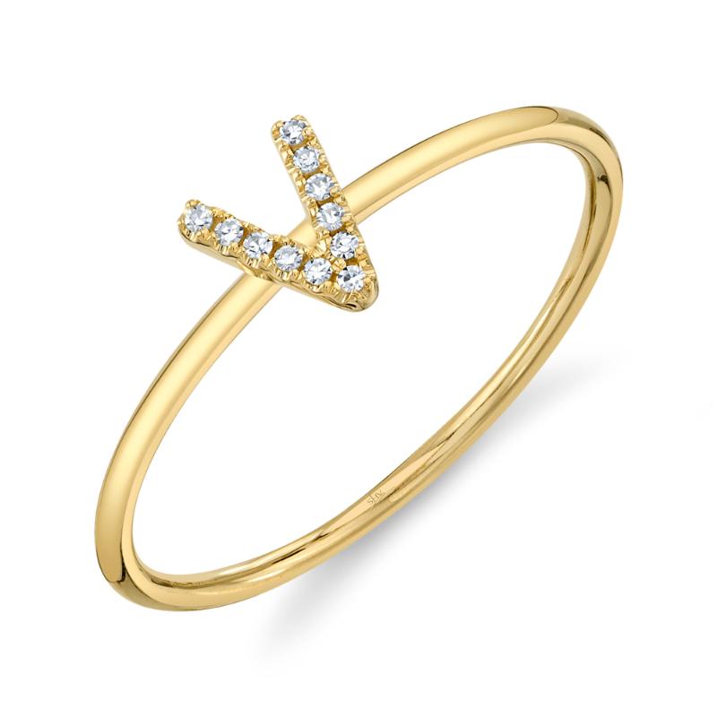 0.04CT 14K Y/G DIAMOND LADYS RING - INITIAL V