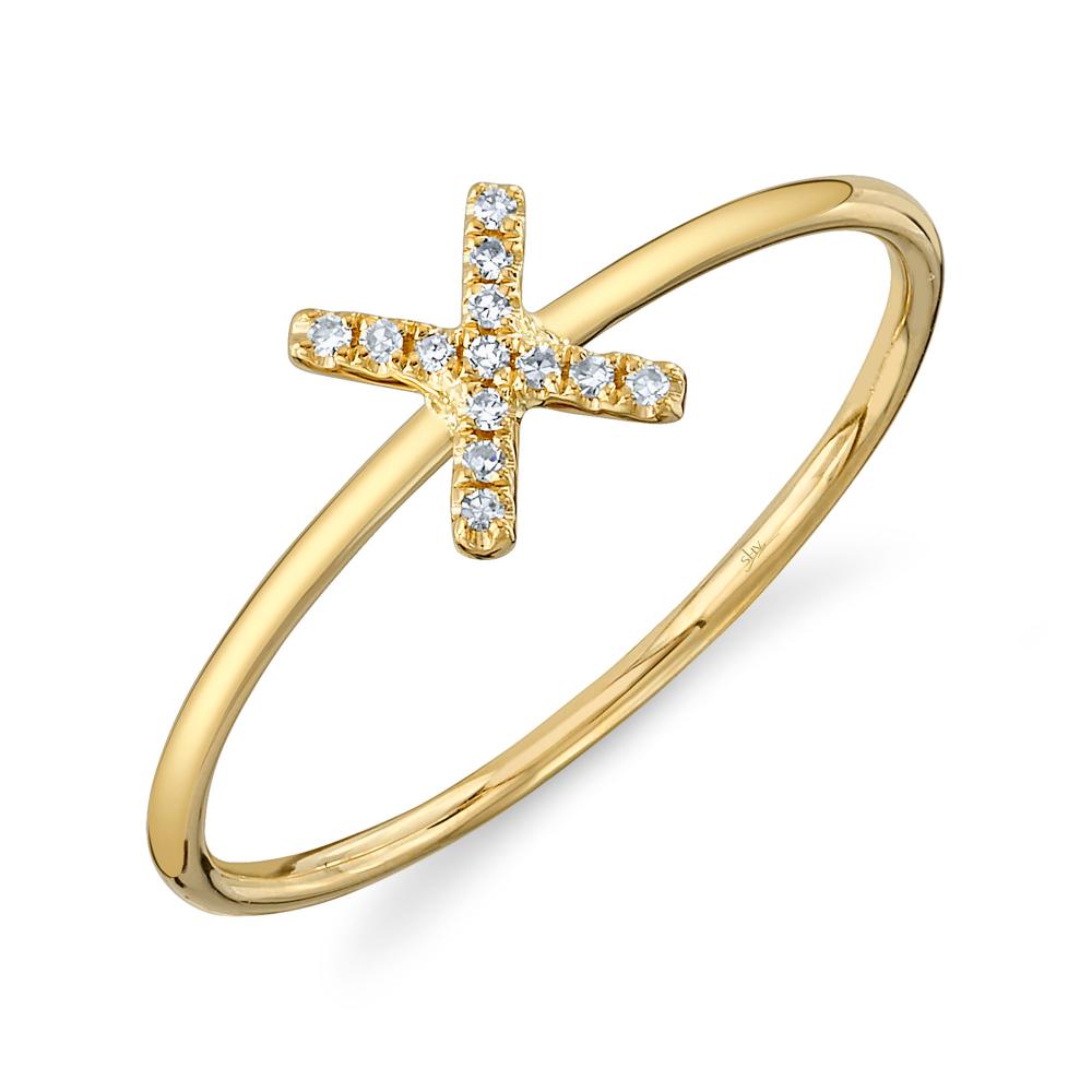 0.05CT 14K Y/G DIAMOND LADYS RING - INITIAL X