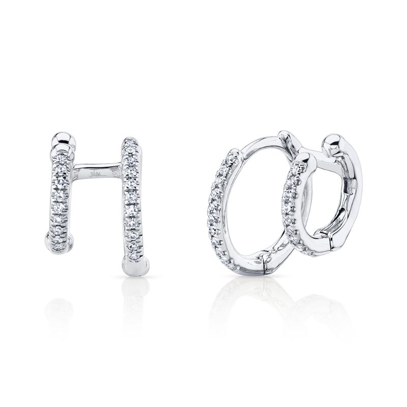 0.12CT 14K W/G DIAMOND DOUBLE HUGGIE EARRING