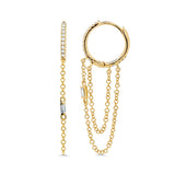 0.18CT 14K Y/G DIAMOND BAGUETTE HUGGIE CHAIN EARRING