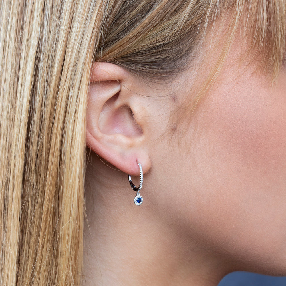 0.15CT DIAMOND & 0.23CT BLUE SAPPHIRE 14K W/G EARRING