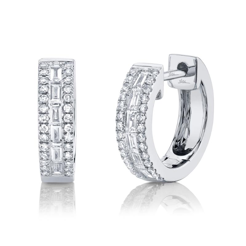 0.34CT 14K W/G DIAMOND BAGUETTE HUGGIE EARRING