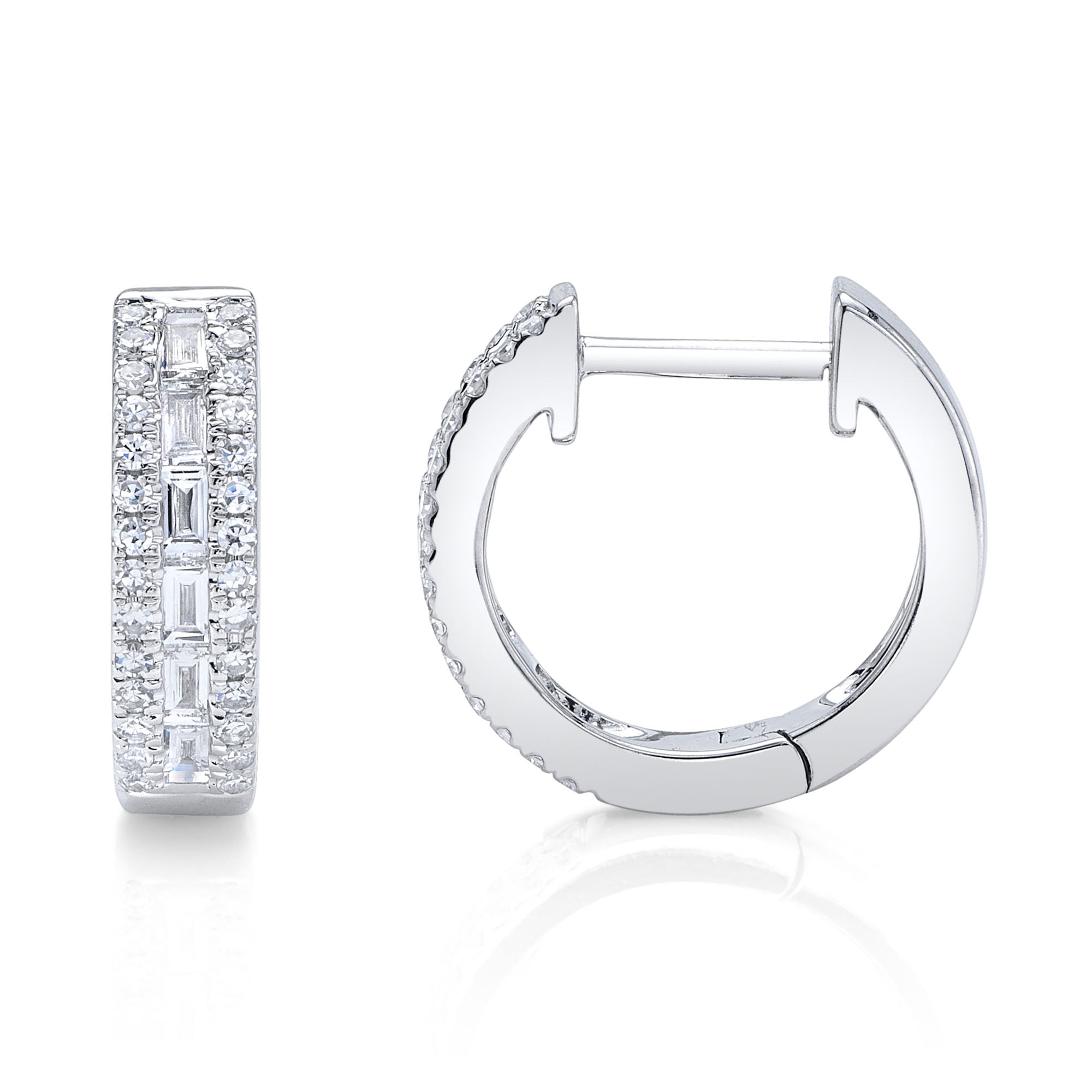 0.34CT 14K W/G DIAMOND BAGUETTE HUGGIE EARRING