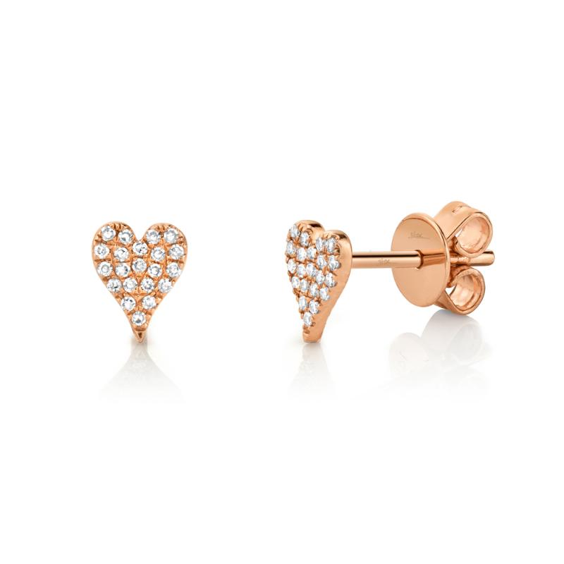 0.10CT 14K R/G DIAMOND PAVE HEART STUD EARRING