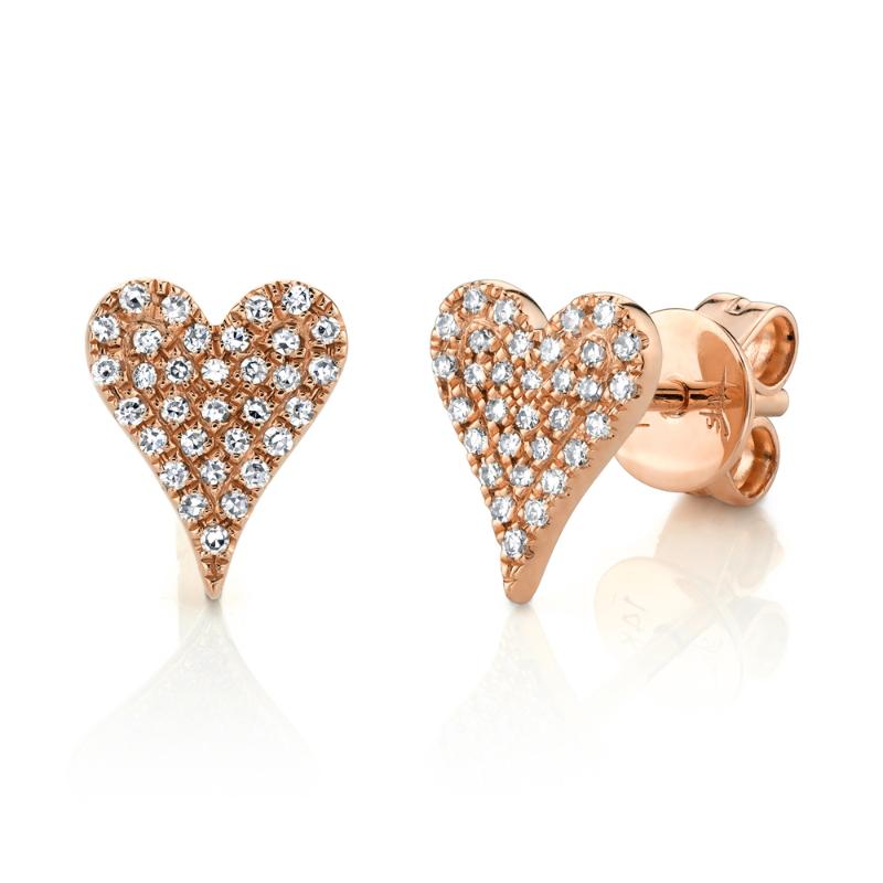 0.14CT 14K R/G DIAMOND PAVE HEART STUD EARRING