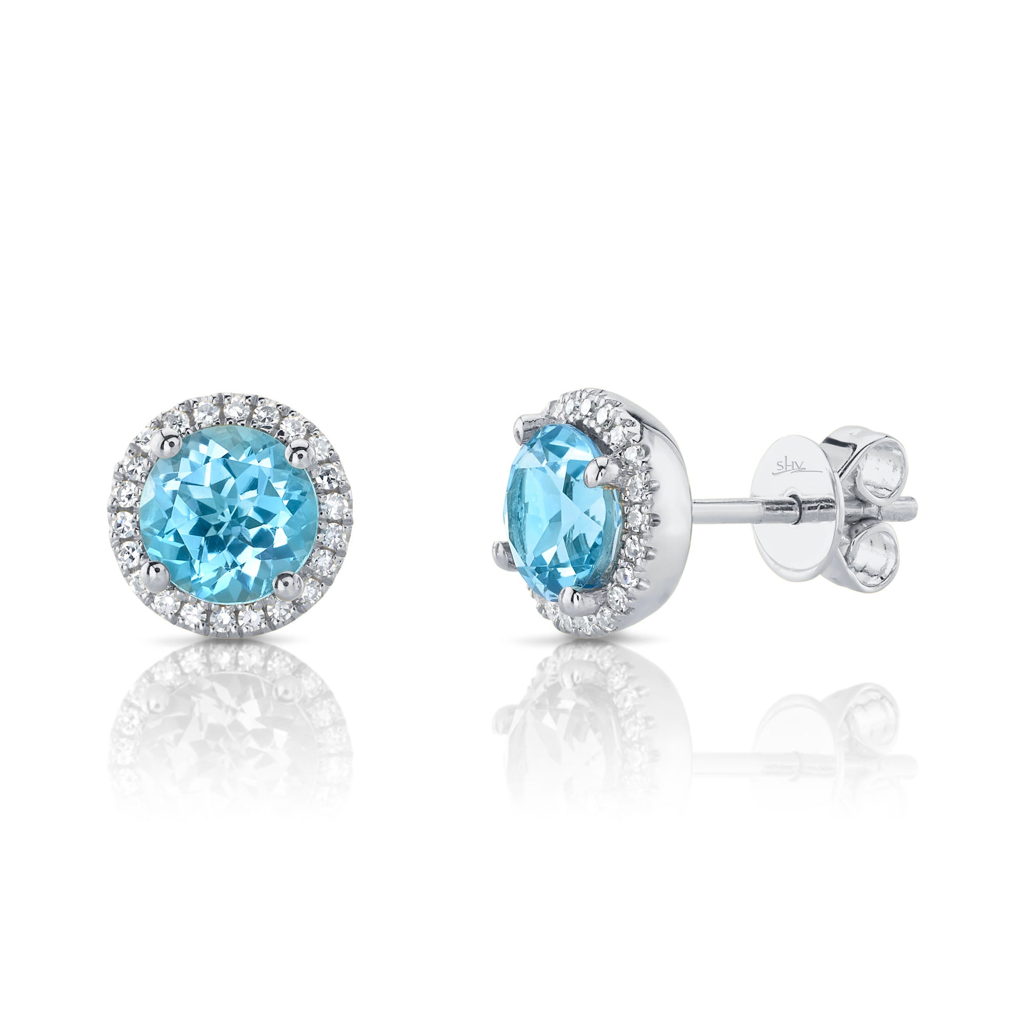 0.14CT DIAMOND & 2.06CT BLUE TOPAZ 14K W/G STUD EARRING