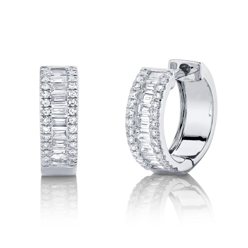 0.49CT 14K W/G DIAMOND BAGUETTE HUGGIE EARRING