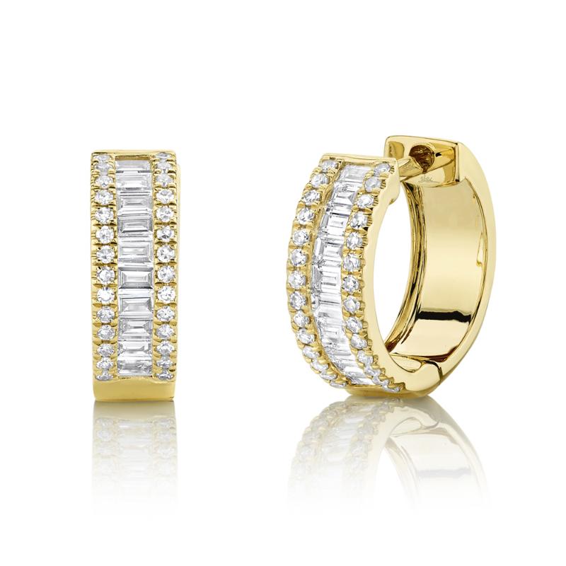 0.49CT 14K Y/G DIAMOND BAGUETTE HUGGIE EARRING