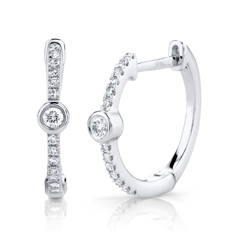 0.13CT 14K W/G DIAMOND BEZEL HOOP EARRING