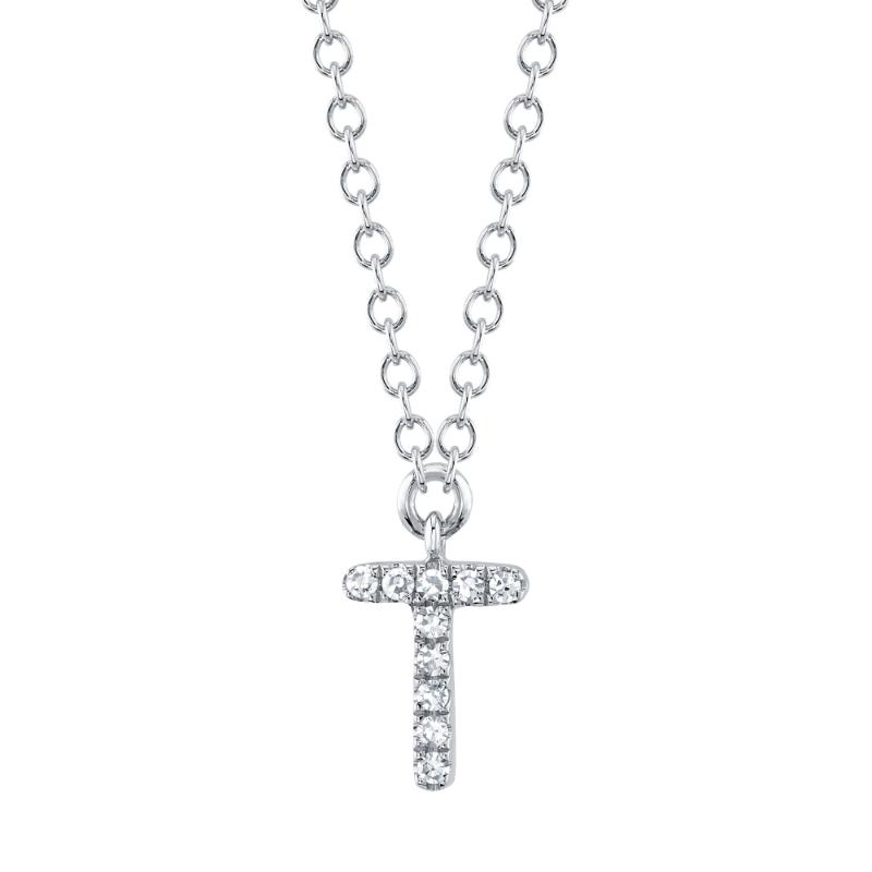 0.03CT 14K W/G DIAMOND NECKLACE - INITIAL T