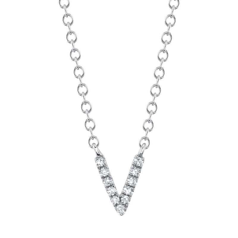 0.03CT 14K W/G DIAMOND NECKLACE - INITIAL V