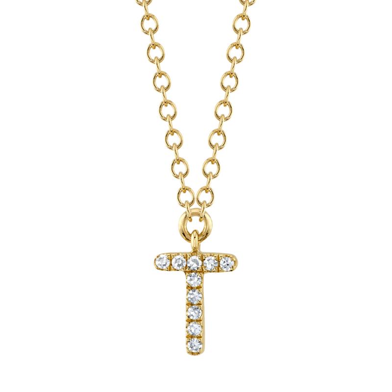 0.03CT 14K Y/G DIAMOND NECKLACE - INITIAL T