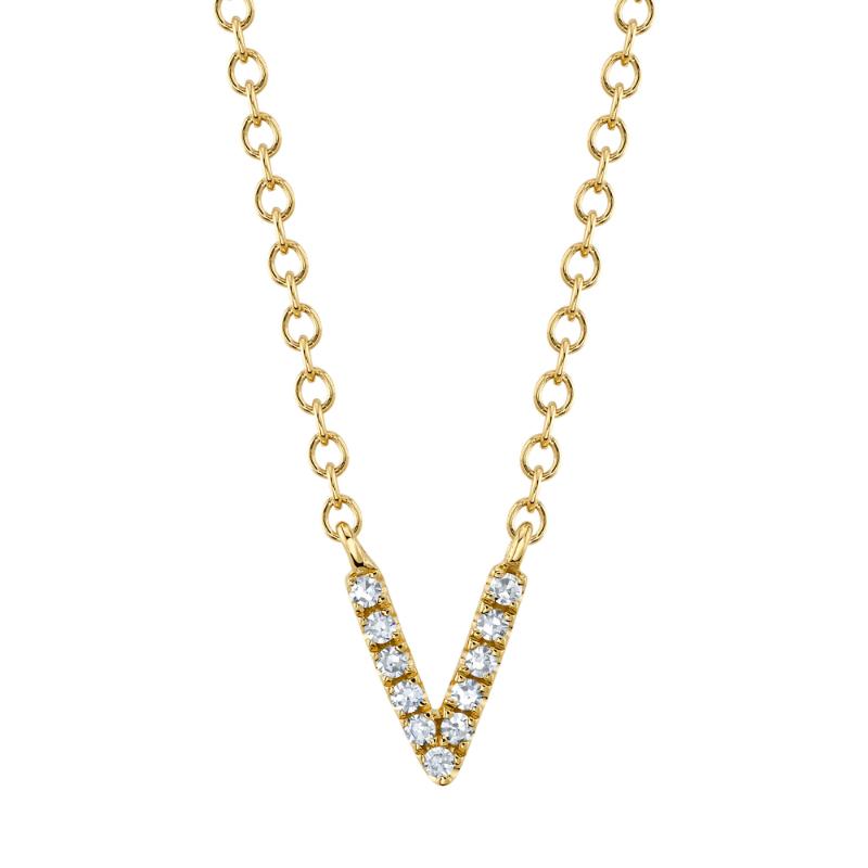 0.03CT 14K Y/G DIAMOND NECKLACE - INITIAL V