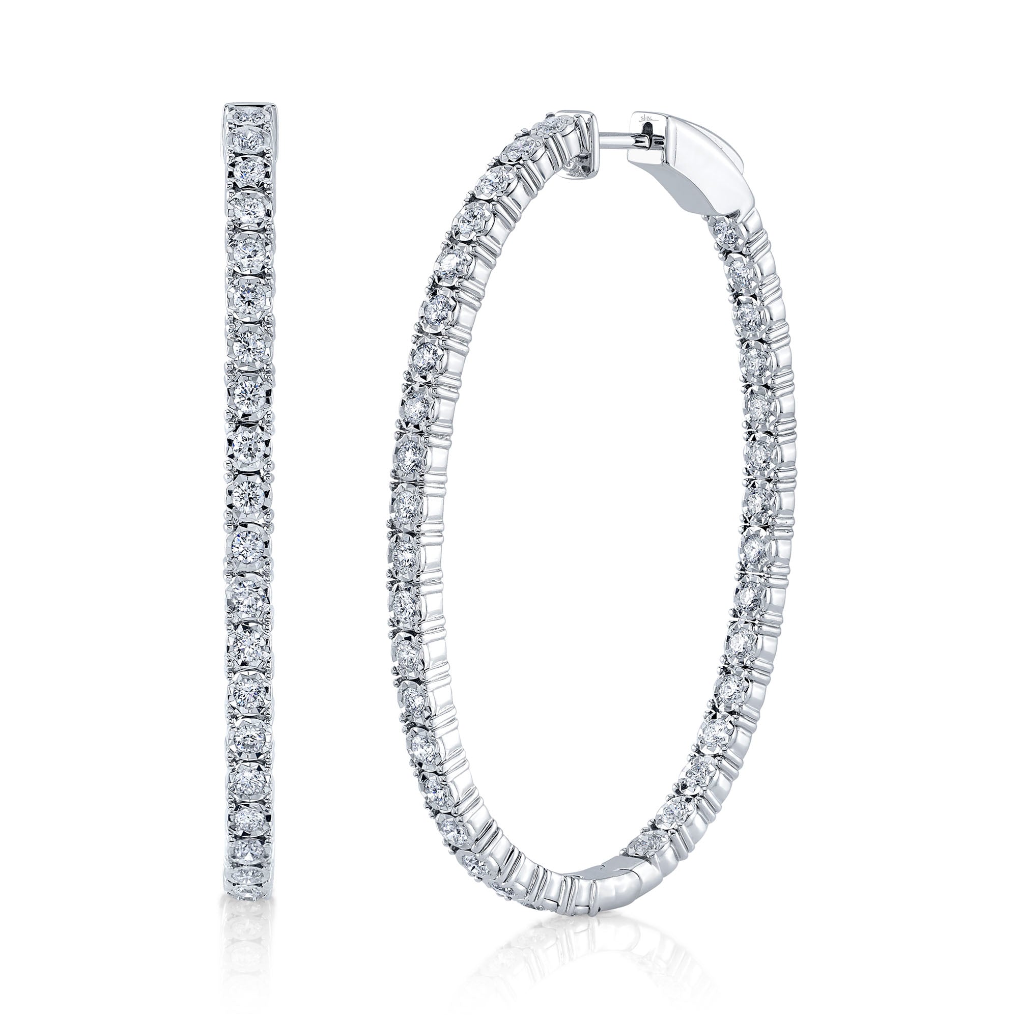 2.17CT 14K W/G DIAMOND OVAL HOOP EARRING