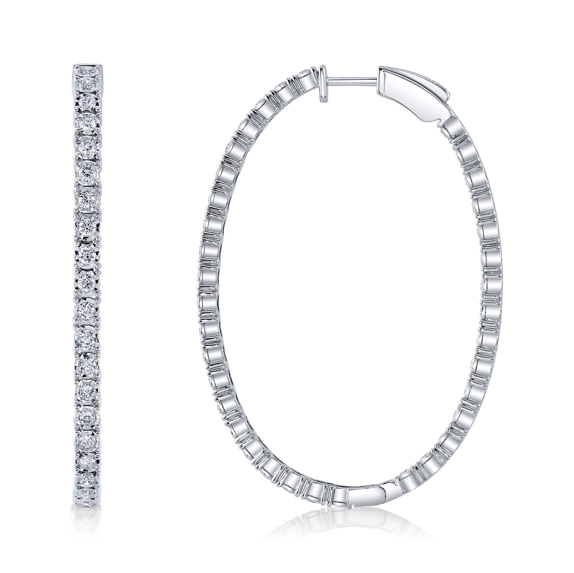 2.17CT 14K W/G DIAMOND OVAL HOOP EARRING