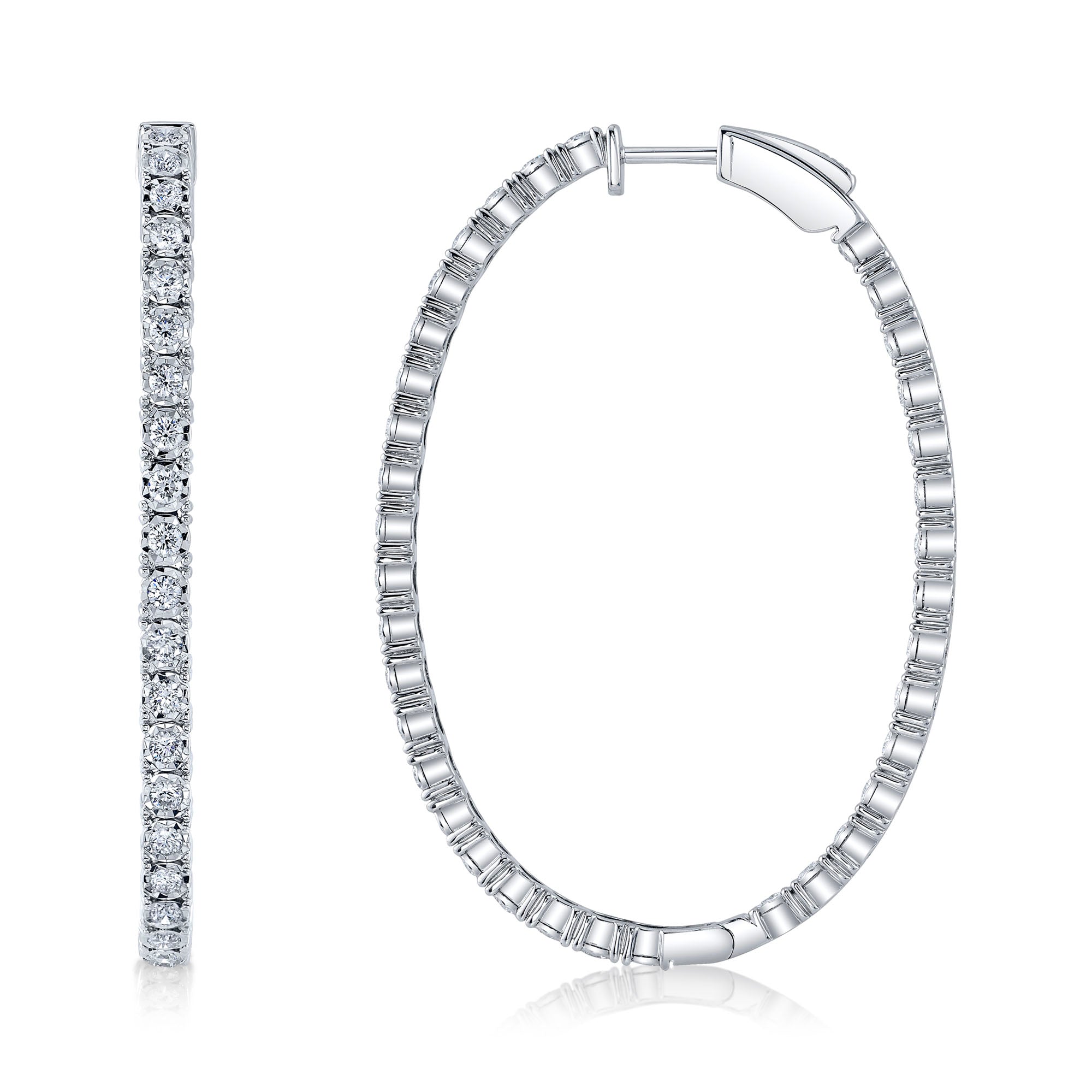 2.17CT 14K W/G DIAMOND OVAL HOOP EARRING