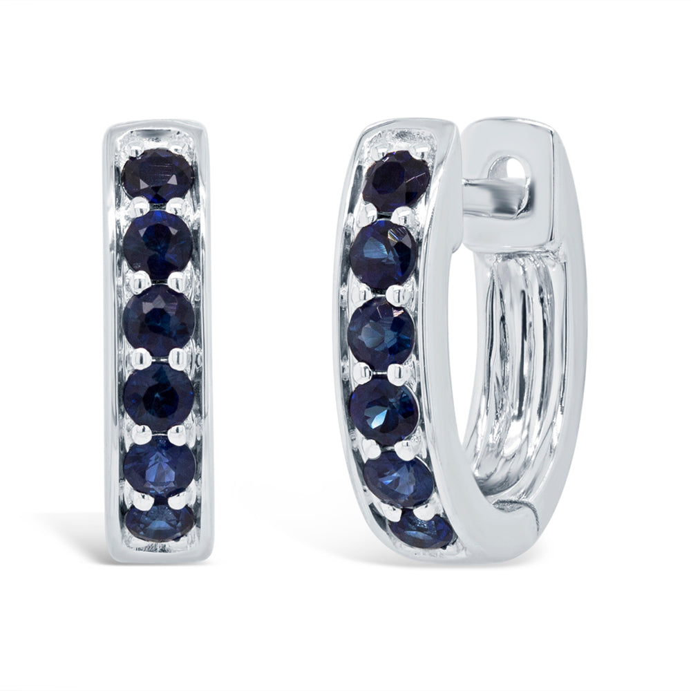 0.39CT 14K W/G BLUE SAPPHIRE HUGGIE EARRING
