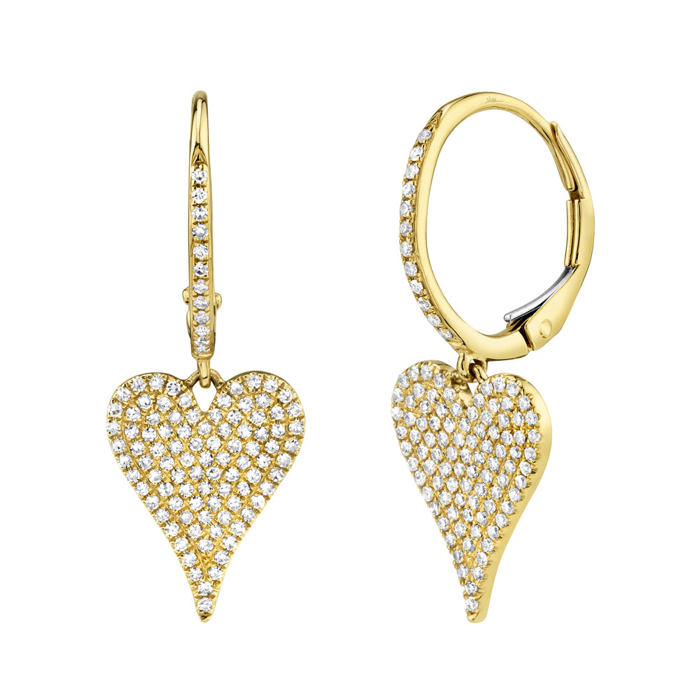 0.47CT 14K Y/G DIAMOND PAVE HEART EARRING