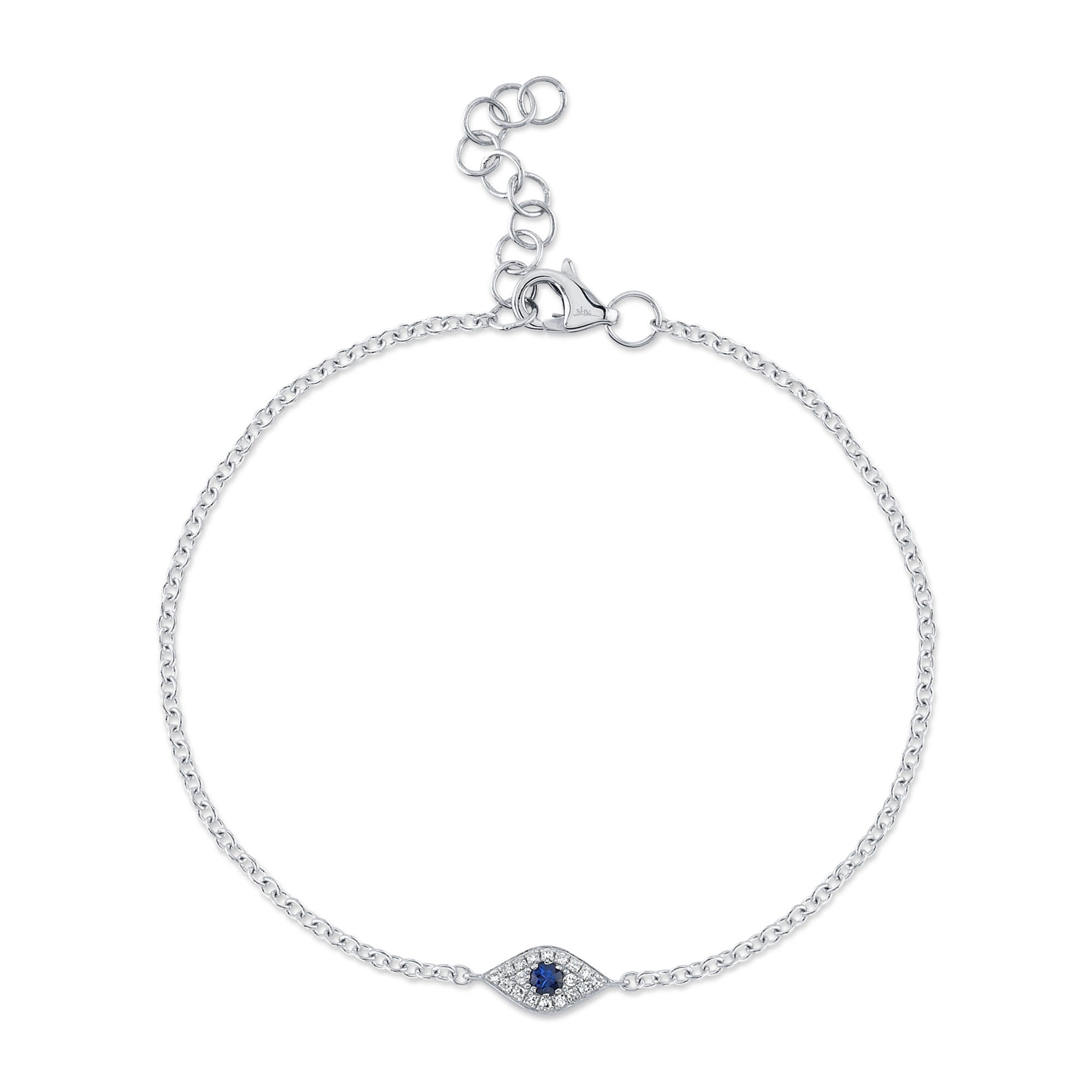 0.04CT DIAMOND & 0.06CT BLUE SAPPHIRE 14K W/G EYE BRACELET