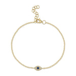 0.04CT DIAMOND & 0.06CT BLUE SAPPHIRE 14K Y/G EYE BRACELET