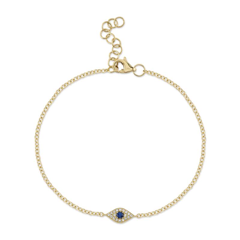 0.04CT DIAMOND & 0.06CT BLUE SAPPHIRE 14K Y/G EYE BRACELET