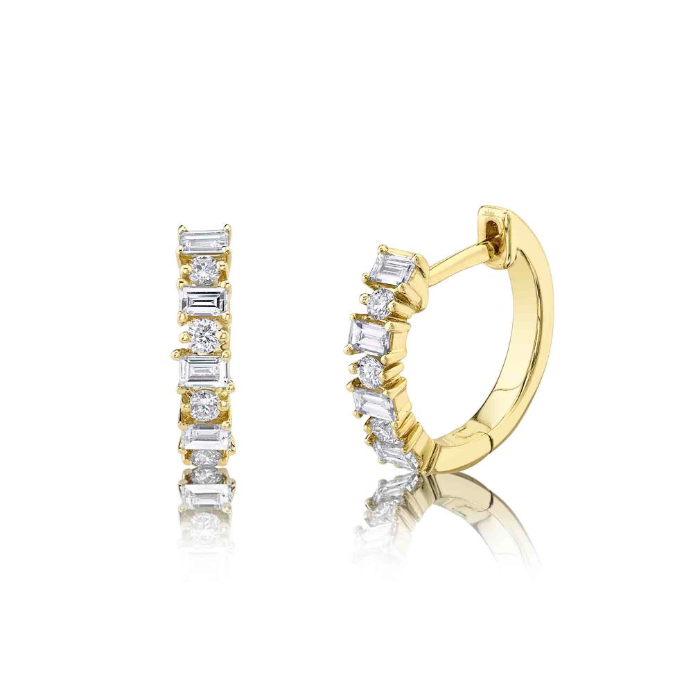 0.42CT 14K Y/G DIAMOND BAGUETTE HUGGIE EARRING