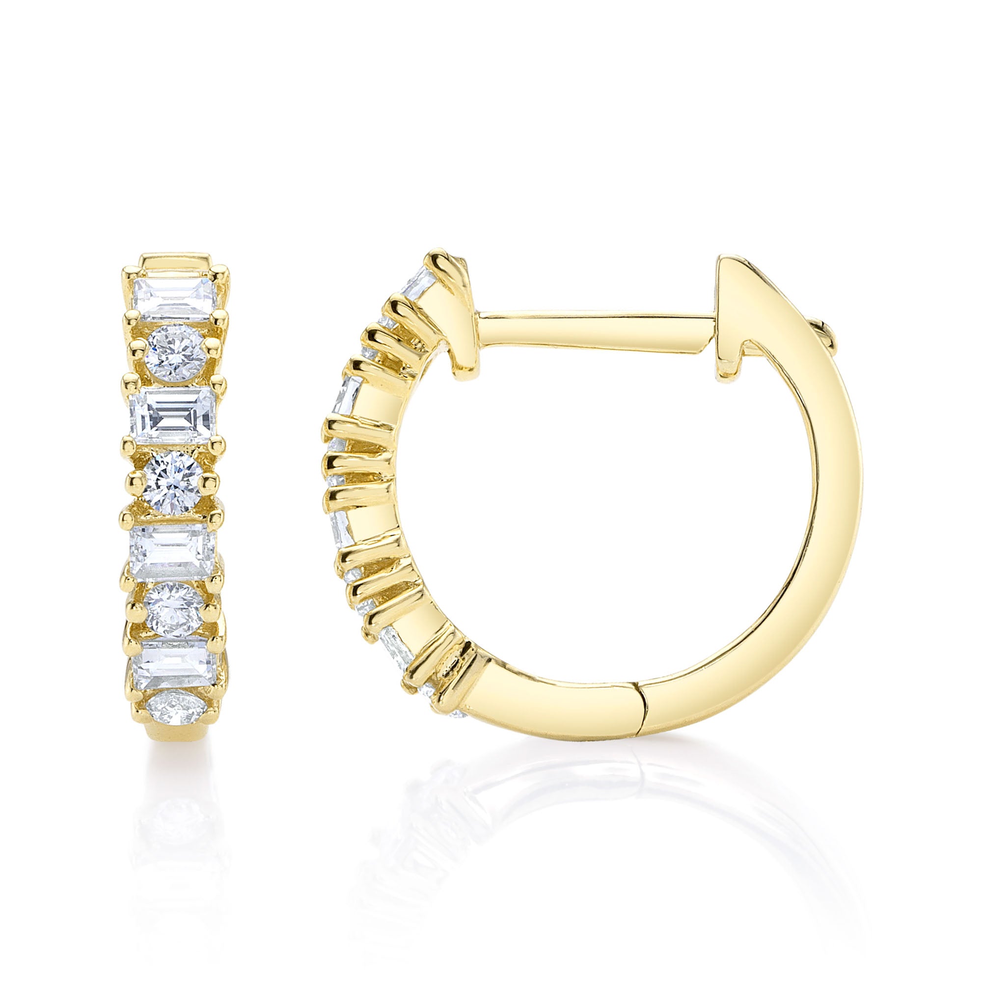 0.42CT 14K Y/G DIAMOND BAGUETTE HUGGIE EARRING