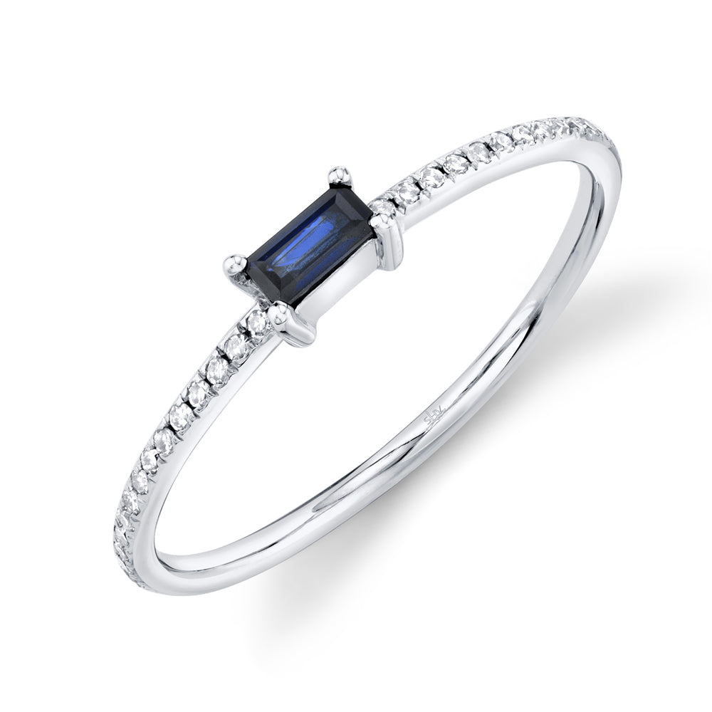 0.08CT DIAMOND & 0.17CT BLUE SAPPHIRE 14K W/G LADYS RING