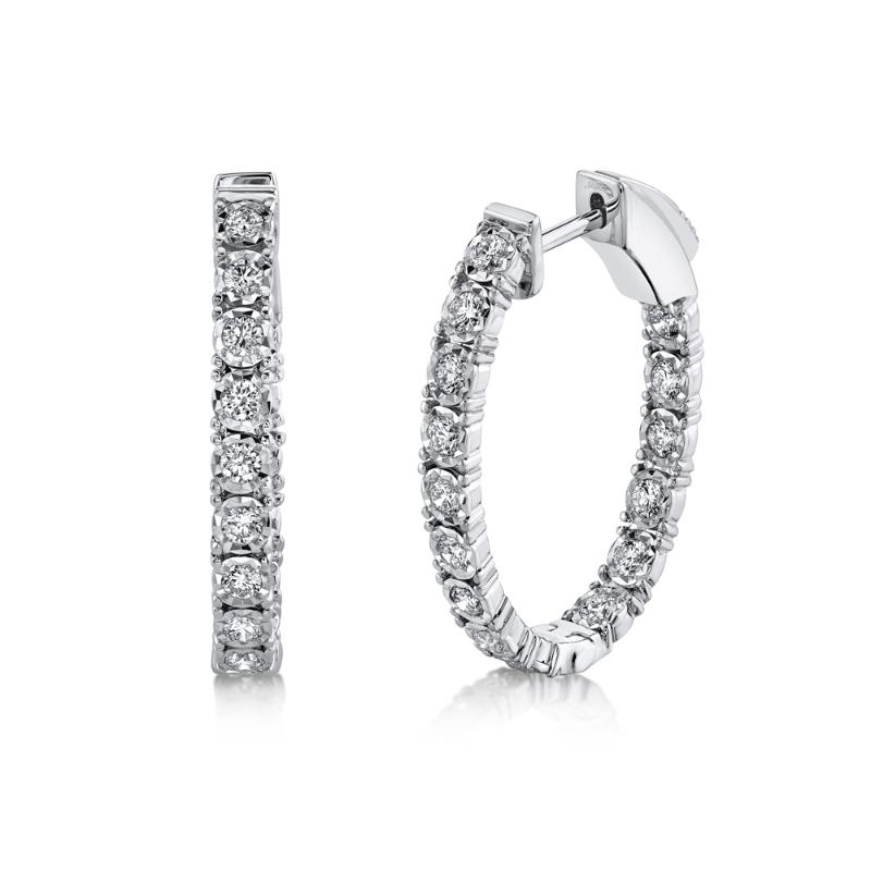 0.90CT 14K W/G DIAMOND OVAL HOOP EARRING