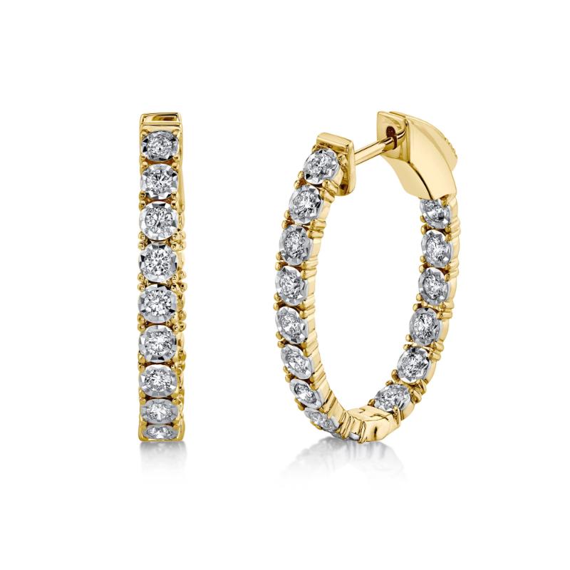 0.90CT 14K Y/G DIAMOND OVAL HOOP EARRING