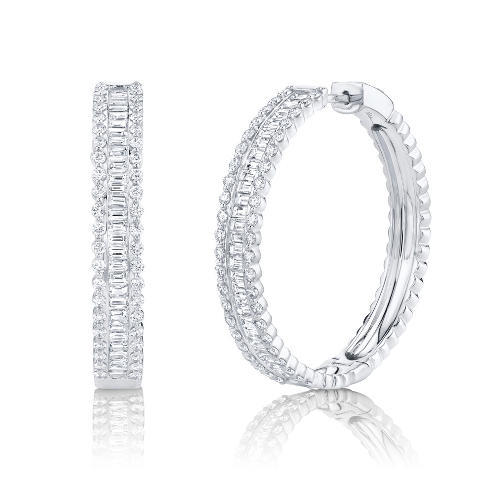 3.40CT 14K W/G DIAMOND BAGUETTE HOOP EARRING